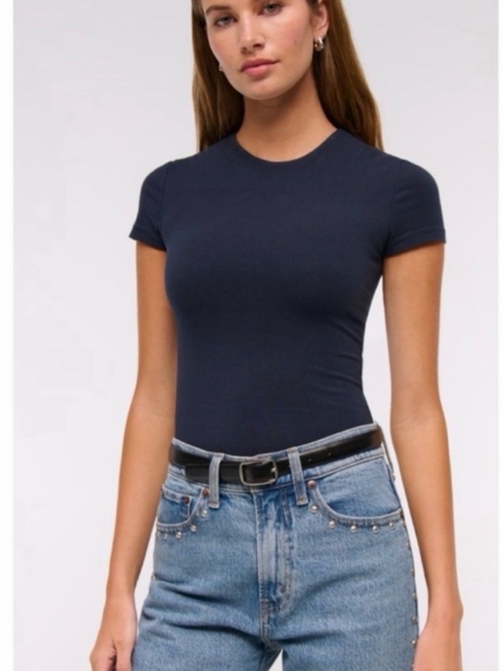 Abercrombie & Fitch Navy Short-Sleeve Crew Bodysuit